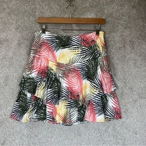 White House Black Market Skirt Womens 6 Palm Print Layered Ruffle Rayon- 3818